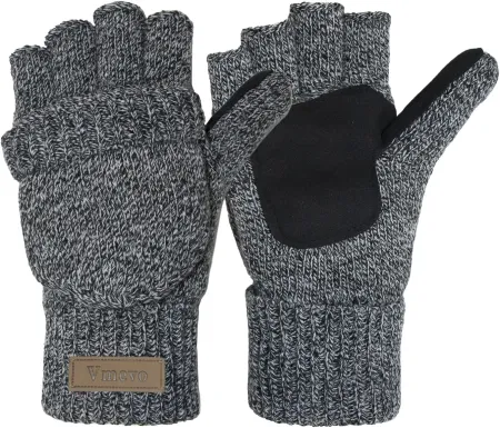 Winter Knitted Convertible Fingerless Gloves Wool Mittens Warm Mitten Glove for Women and Men