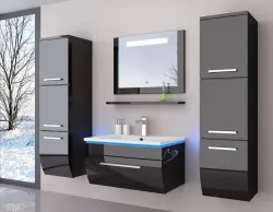 Badmöbel Set Schwarz / Weiß Hochglanz Badezimmer 6 Tlg LED 60cm NEU